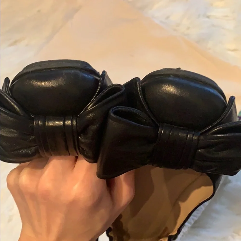 Tory Burch Black Leather Bow Ballet Flats